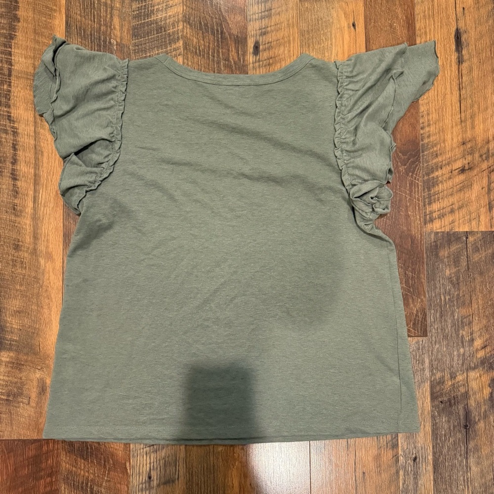 LOFT Olive Ruffle Sleeve Tee - Picture 3 of 3